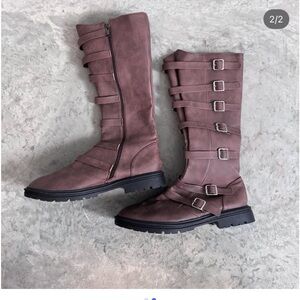 Source Unknown Brown Multi-Buckle Combat Boots
